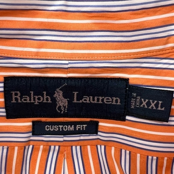 Ralph Lauren Custom Fit Long Sleeve Button Shirt Orange White Stripe Size XXL - Picture 8 of 14